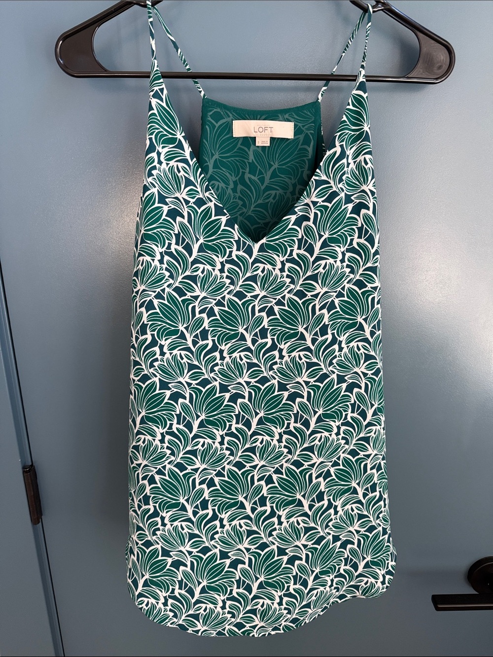 LOFT Teal Green Floral V-Neck Spaghetti Strap Cami